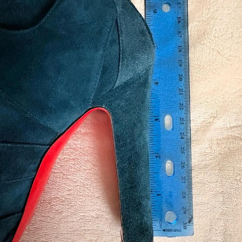 🛑Christian Louboutin Teal Suede Lace-Up Ankle Boots with Red Sole - Picture 9 of 9